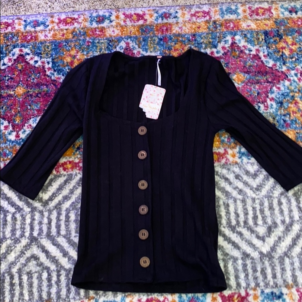 FreePeople top black with brown buttons